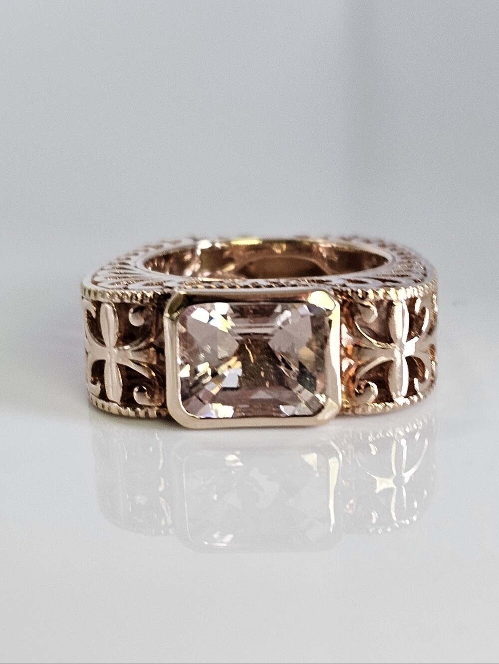 Incredible Designer Natural Morganite 18k Rose Gold Vermeil Ring Size 7